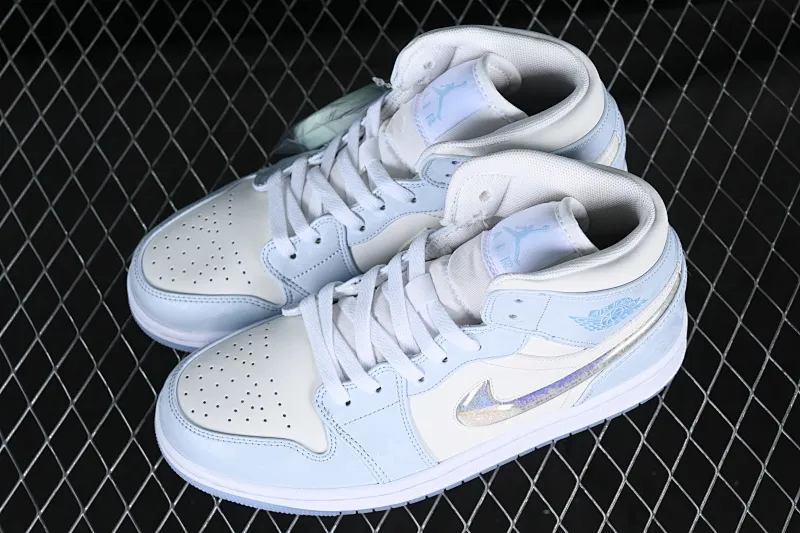 All categories Air Jordan Jordan series basketball shoes Air Jordan 1 Mid Air Jordan 1 Mid GS "Glitter Swoosh" AJ1 Joe 1 ice blue crystal Zhongbang basketball shoes FQ9117-400